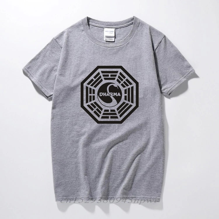 American TV Play Series LOST Dharma Initiative T-Shirt Fitness Cotton Short Sleeve Fans T Shirts Tops Tees Camisetas Masculinas