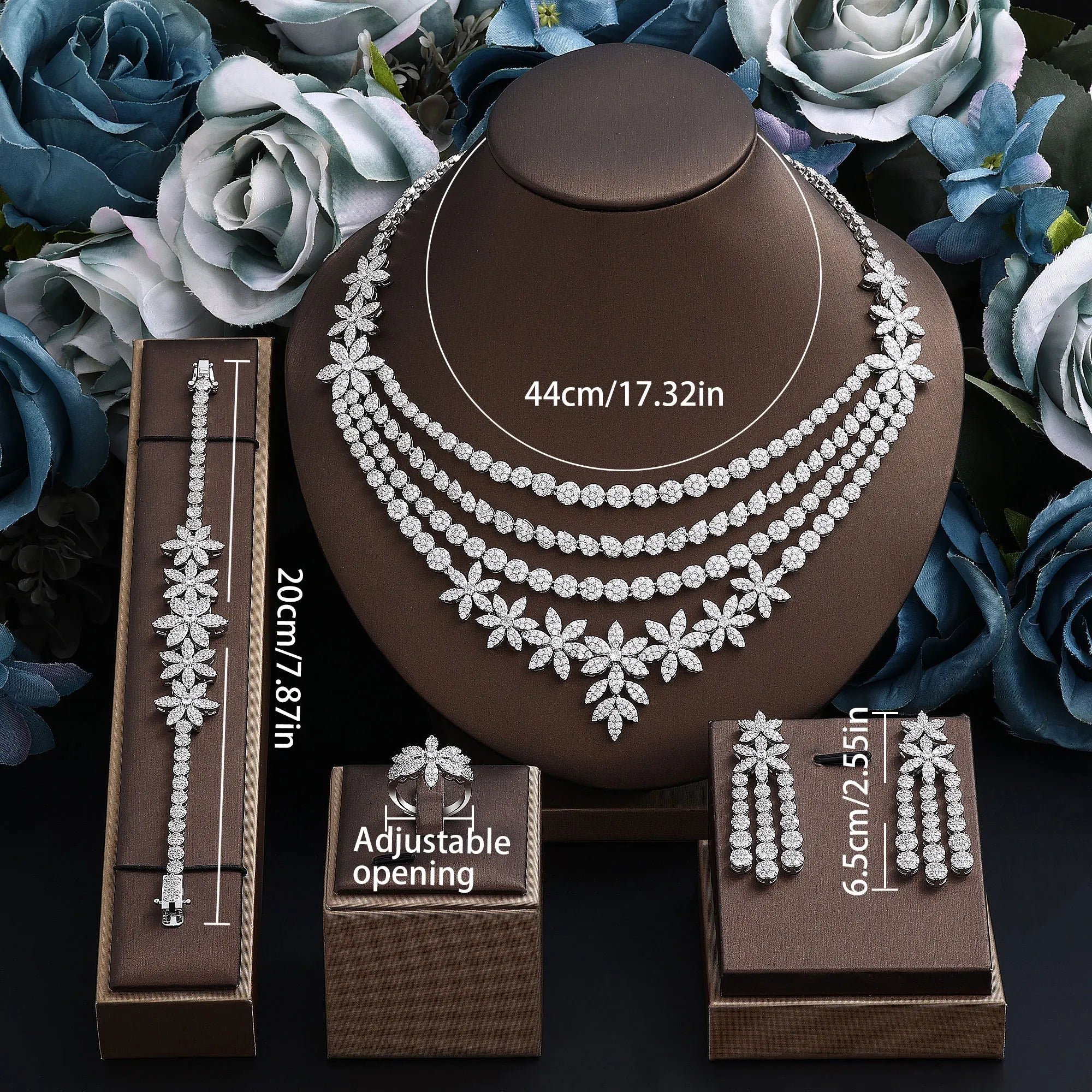 2024 New 4-piece  Blue Bridal Jewelry Set New Fashion Dubai Necklace Set Women's Wedding Party Accessories