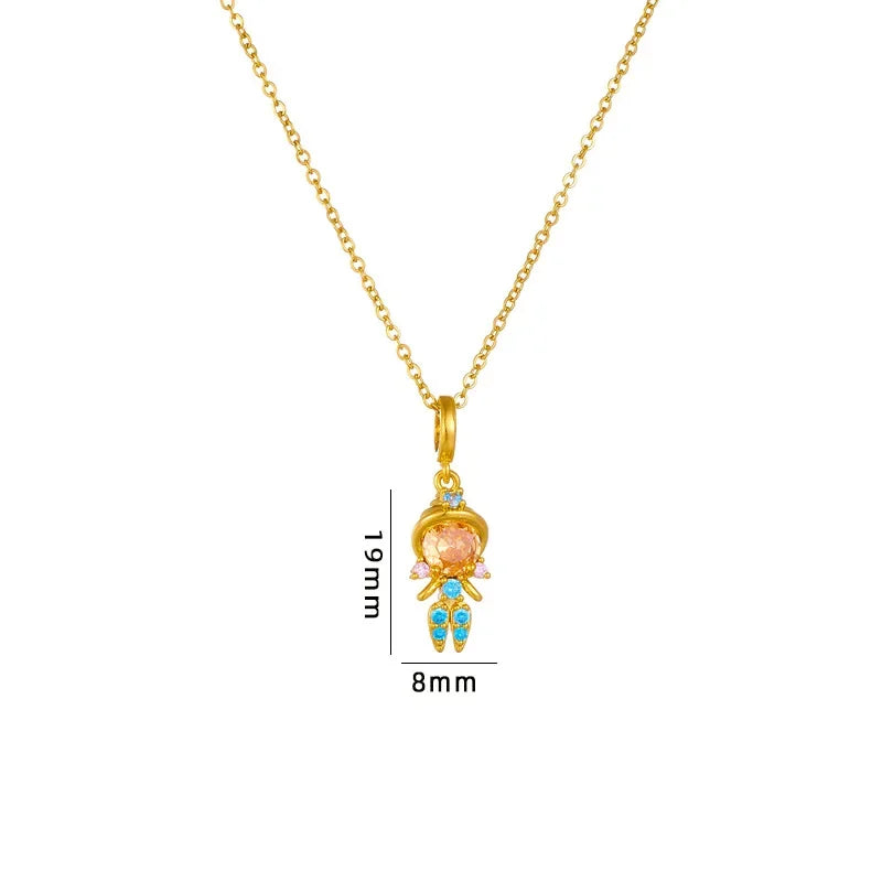 Disney Princess Snow White Cinderella Zircon Pendant Necklace for Women Girls Stainless Steel Chain Party Accessories Gifts