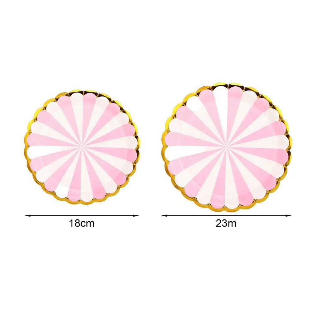 10Pcs 7/9 Inch Paper Plates Anti-skid Thick Gilding Stripe Paper Dishes Round Cake Dessert Snack Tray Favors Supplies for Party