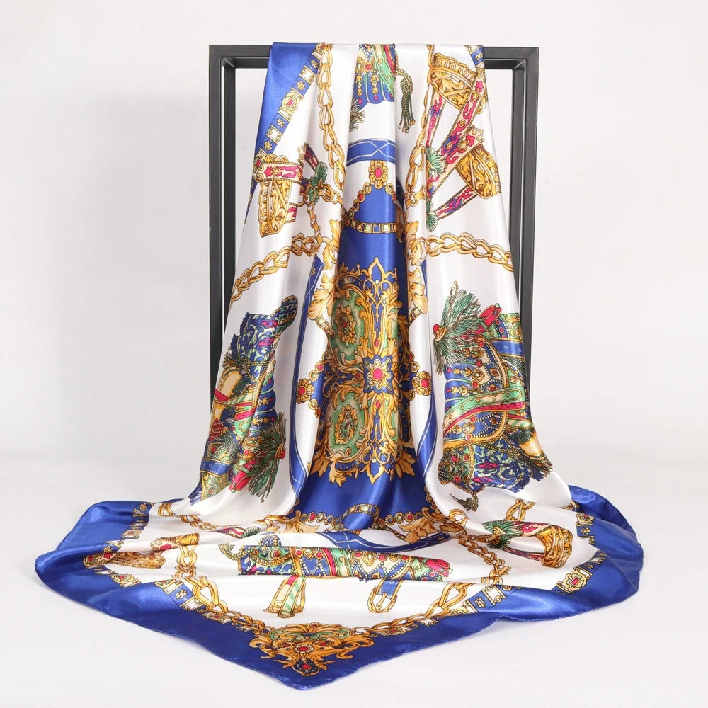 Print Headcloth Fashion Flower Square Shawls Popular 90X90CM Bandannas Four Seasons Kerchief Luxury Sunscreen Silk Scarves