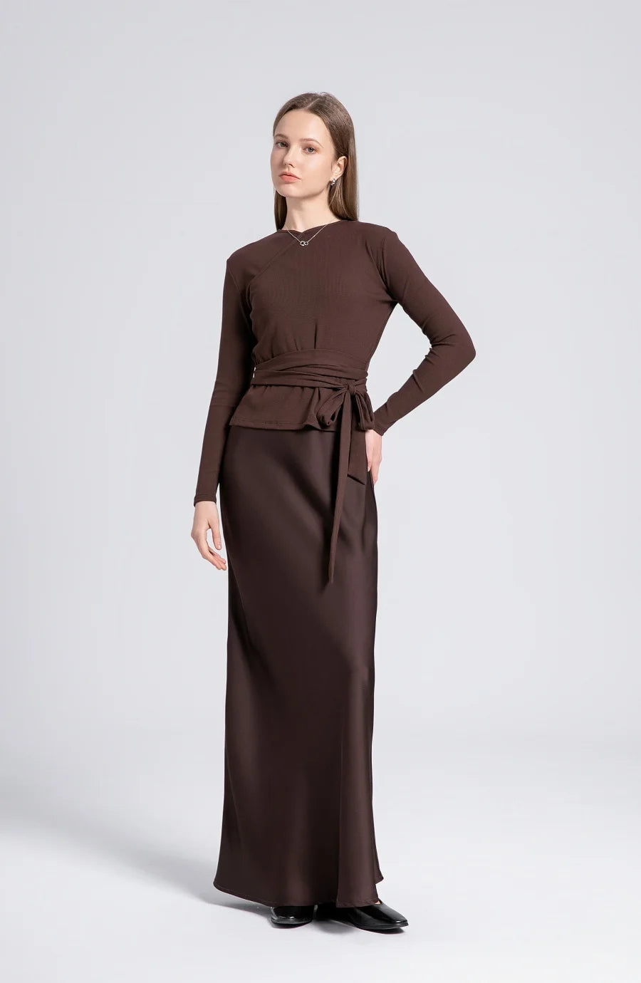 AS 2024 Autumn winter woman clothes thicken ribbing closed-fit wrap tops + Satin Adjustable straps dress