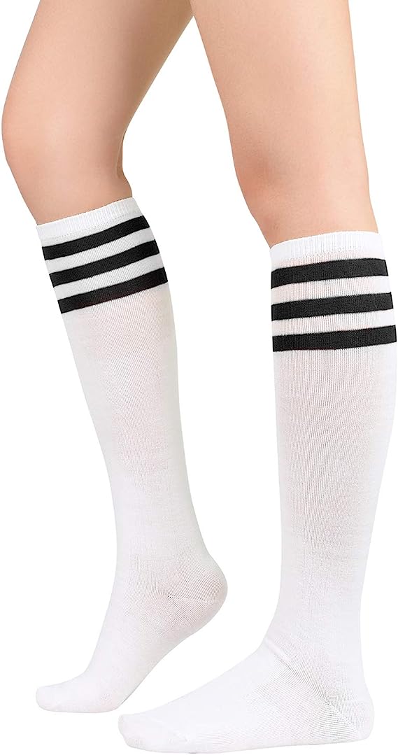 Women's Knee High Socks Classic Knee Socks Opaque Thigh High Stockings Casual Tube Socks Striped Athletic Socks