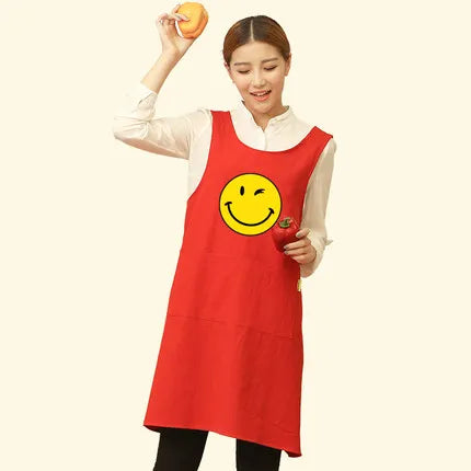 &Cute Funny Japanese-style Apron Work Clothes Home Kitchen Cooking Breathable Cotton Waist Pinafore Women Apron