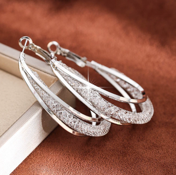 Large Oversized Hoop Earrings with Cubic Zirconia & Gold Plating