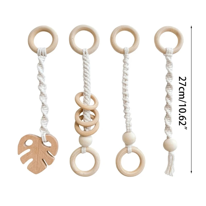 1Set Wooden Baby Play Gym Frame Pendants Cotton Thread Newborn Fitness Rack Hanging Toy Stroller Activity Rattle Baby Room Decor