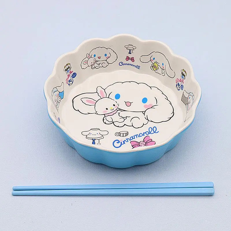 Cute Sanrio Tableware Cinnamoroll Kawaii Dormitory Student Cartoon Kitchen Set Bowl Plate Fruit Salad Storage Toys Girls