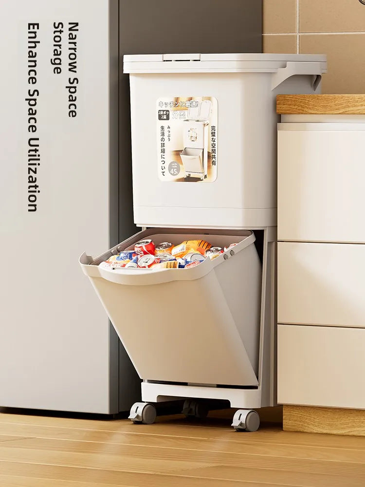 Kitchen Tra Can Large Capaci Double Layer Pr pe with Cover Easy to Move No Bending over Garbage Can for Household Use