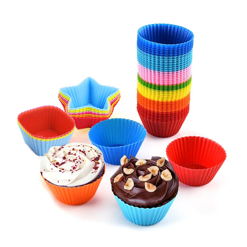 &12pcs/lot Silicone Cake Cup Round Shaped Muffin Cupcake Baking Molds Home Kitchen Cooking Supplies Cake Decorating Tools