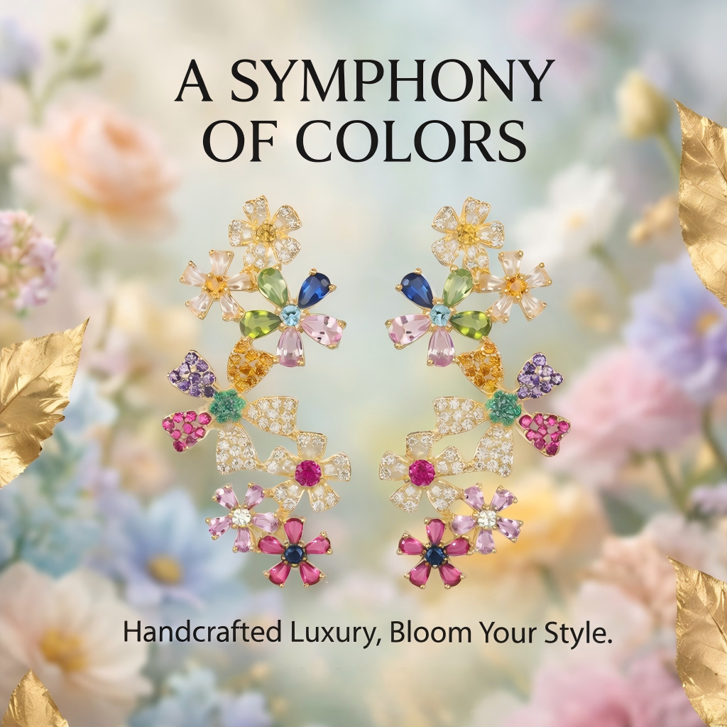 Colorful Floral Crystal Statement Earrings