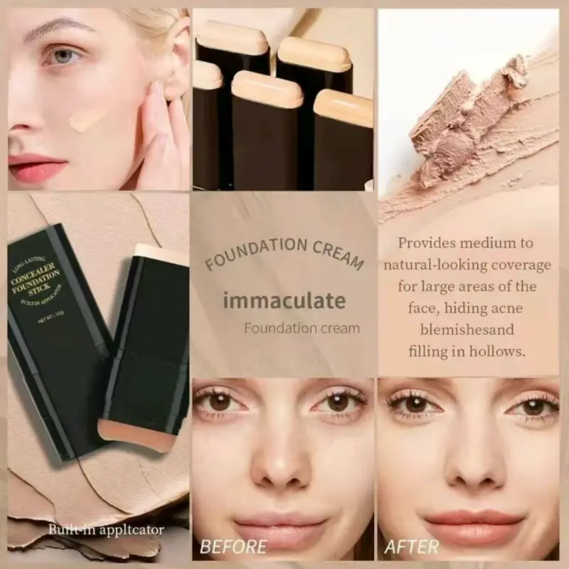 Dual-Ended Foundation & Concealer Stick with Built-in Brush