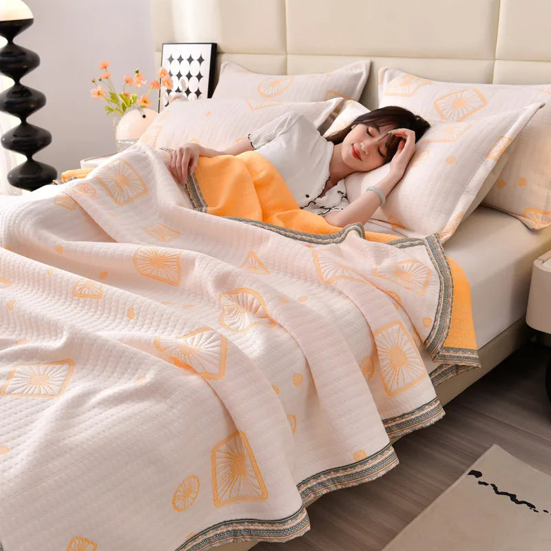 Blanket Jacquard Bedspread Skin-friendly Towel Blankets Simple Style Plaid Single/Queen Air Conditioning Blanket