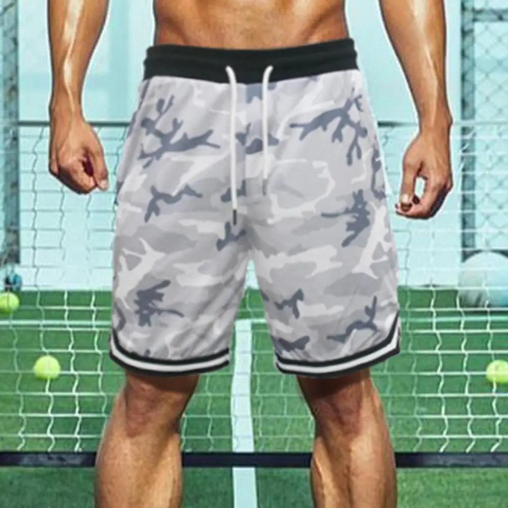 Plus Size Men Fitness Shorts Camouflage Design Waist Drawstring Polyester Quick Dry Sports Board Shorts Men Casual short homme