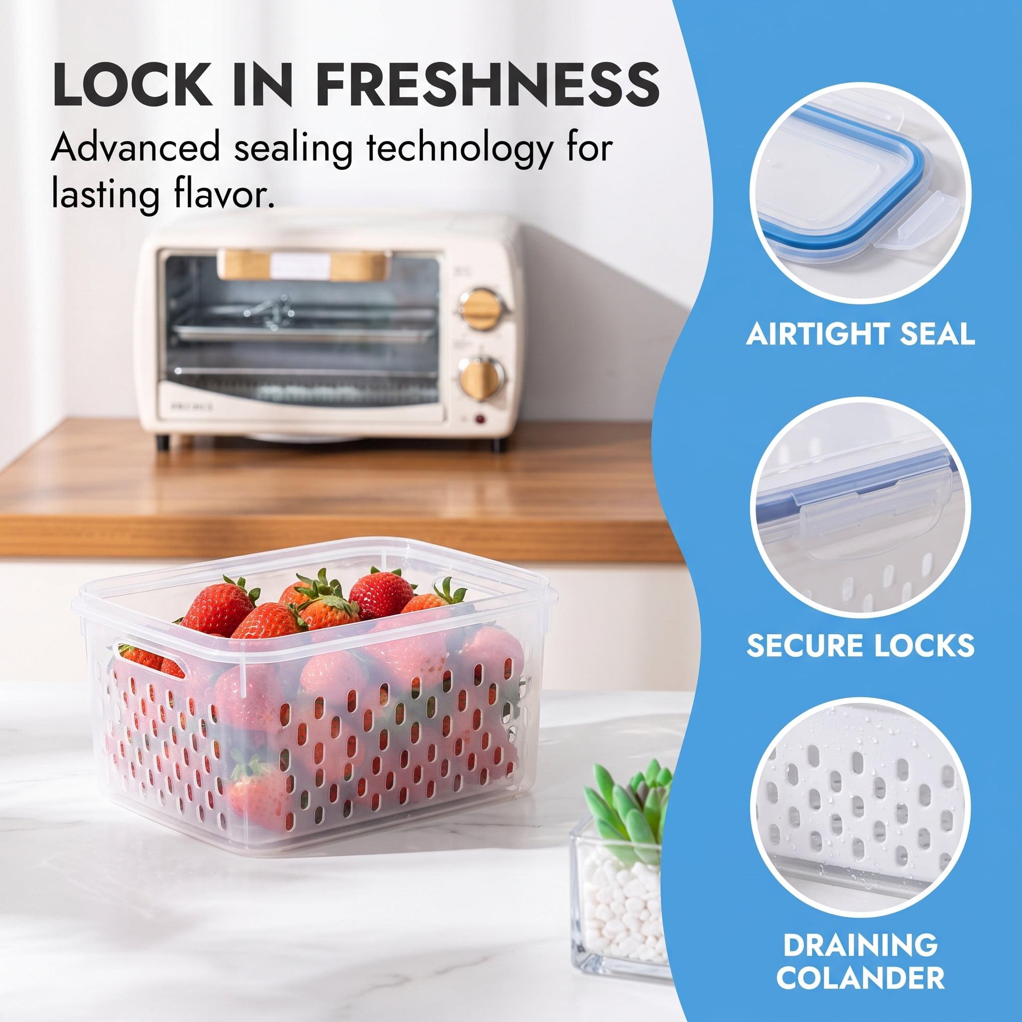 Fruit Storage Containers for Fridge, Removable Colander, Airtight Produce Saver, Dishwasher Safe Berry Keeper, 3 Sizes with Lids(3-Piece Set,Grey)