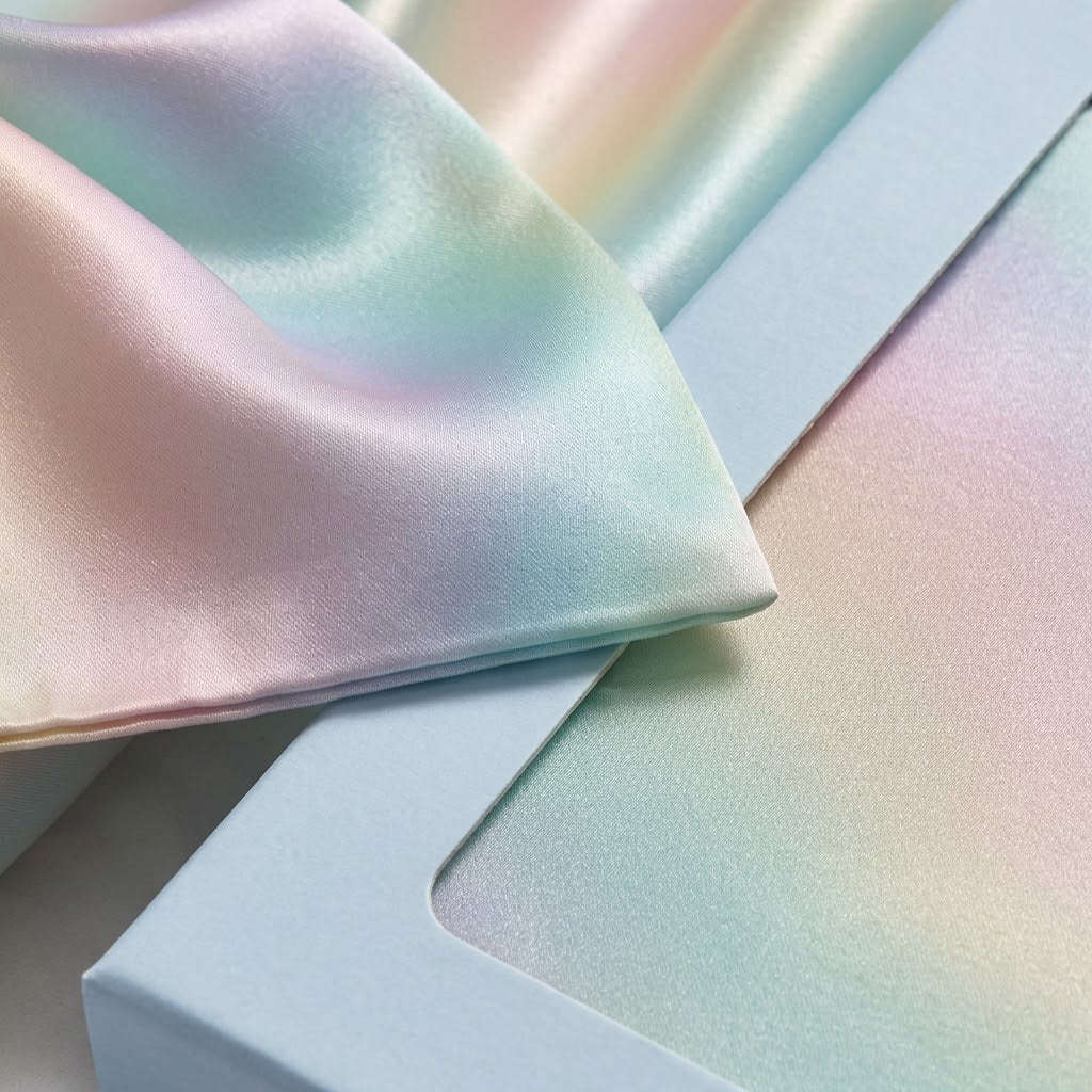 Pearl Iridescent Satin Pillowcase with Scarf Detail and Gift Box