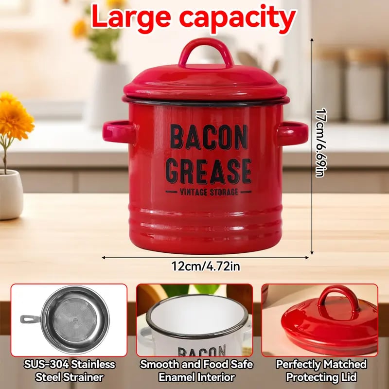 46-ounce bacon fat container, with strainer and food-grade silicone spatula