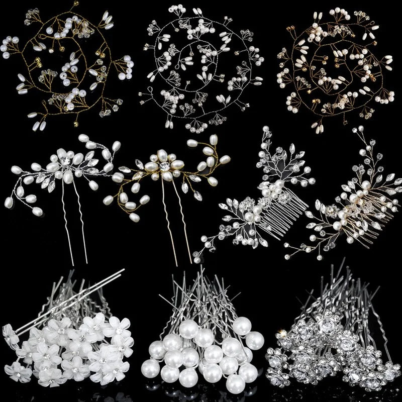 20pcs Women Flower Hairpin Stick Wedding Bridal Crystal Pearl Hairpin U Shaped Hair Clip Barrettes Hair Accessories Wholesale