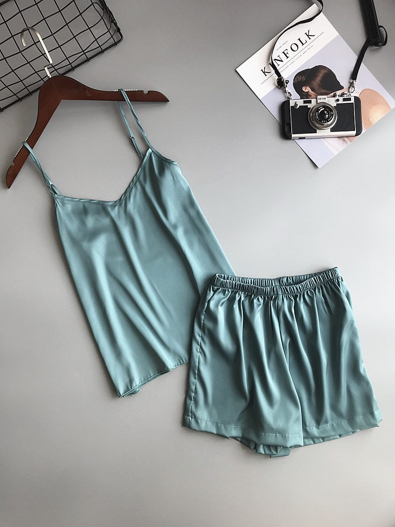 Solid Color Women Pajamas Camisole Pajama Set Woman Summer Vest Shorts Suit
