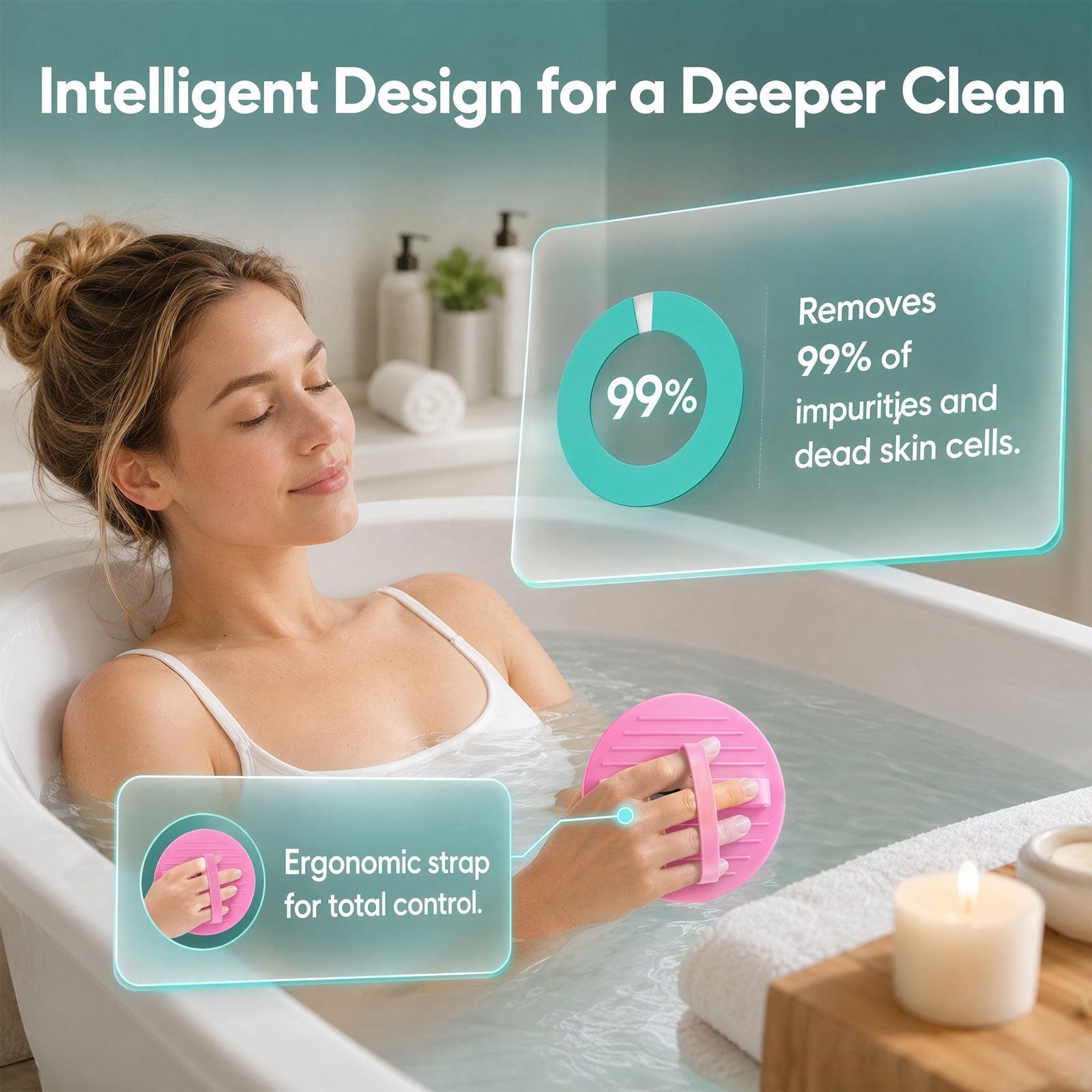 Soft Rubber Shower Scrubber, Silicone Body Scrubber, Exfoliating Bath Glove for Deep Cleansing & Dead Skin Removal(Black,2PCS)