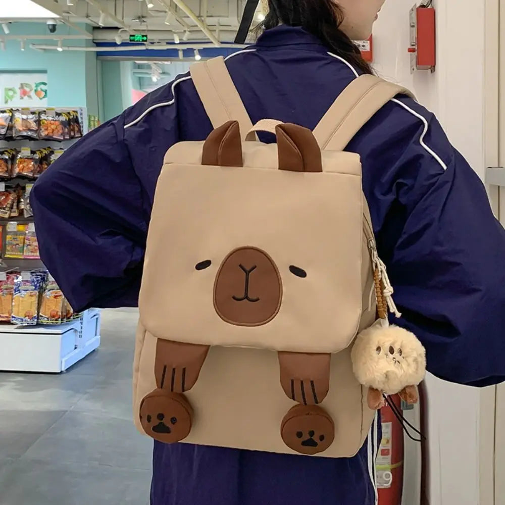 Large Capacity Capybara Plush Backpack School Bag Animal Capybara Shoulder Bag Stuffed Doll Storage Bag Cartoon Backpack School