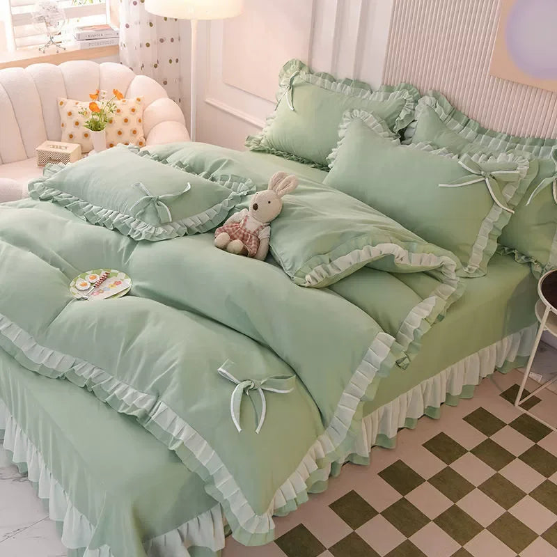 Purple Bedding Sets Kawaii Seersucker Bed Sheet Pillowcase Fashion Girl Princess Duvet Cover 4 Pieces Cute Home Decoration