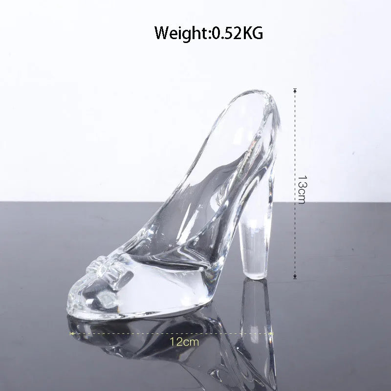 Crystal Shoes Glass Birthday Gift Home Decor Crafts Cinderella High-Heeled Shoes Wedding  Figurines Miniatures Ornament Gift