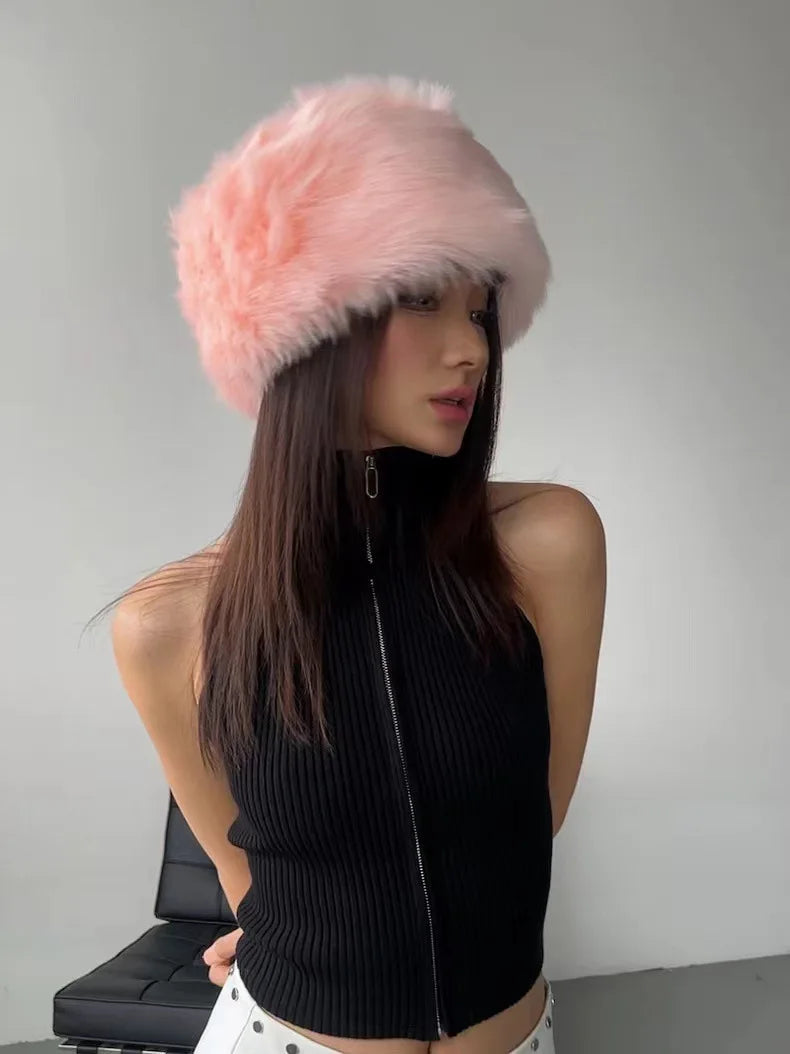 Winter Hat For Women's High Quality Imitation Mink Fur Thickened Warm Pullover Beanie Fashion Y2K Same Style Plush Flat Cap