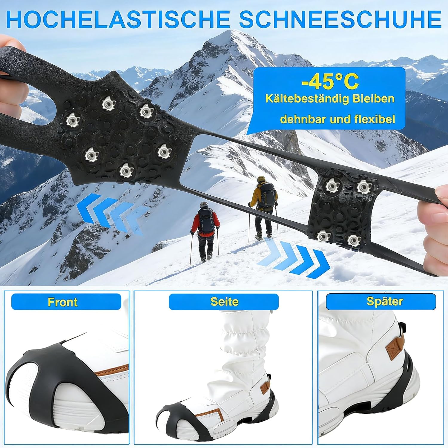 2026 Neu Spikes für Schuhe Winter, Schuhspikes zum überziehen 10 Zähne, Spikes Schuhe gegen Glatteis Steigeisen für Wanderschuhe Outdoor Laufen Wandern für Männer und Frauen