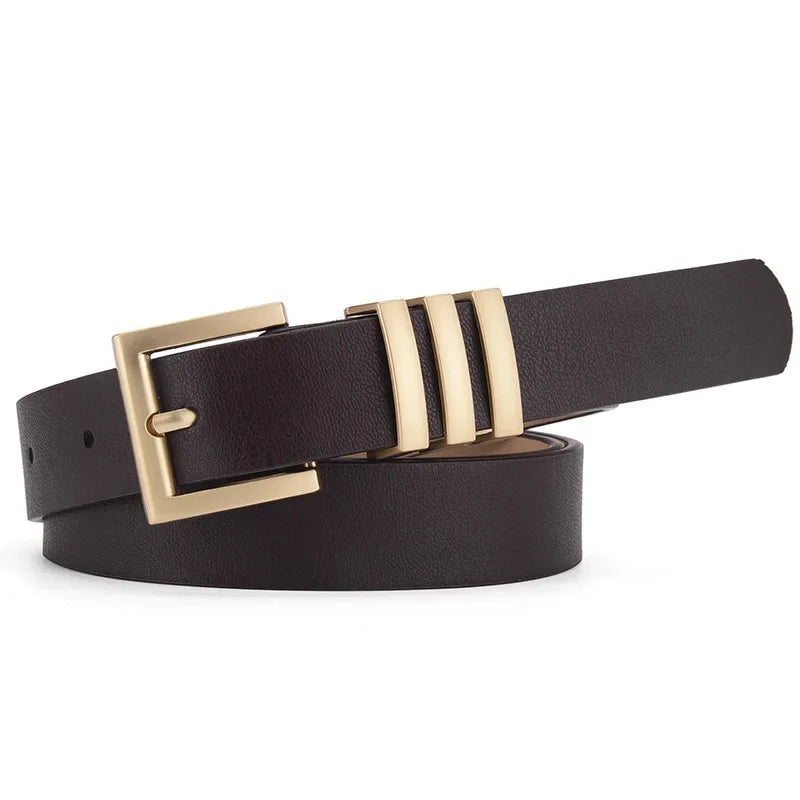 Fashion Women's Belt Fashion Gold Policy Buckle Black Brown Women's Daily Casual Versatile Jeans Women's Belt