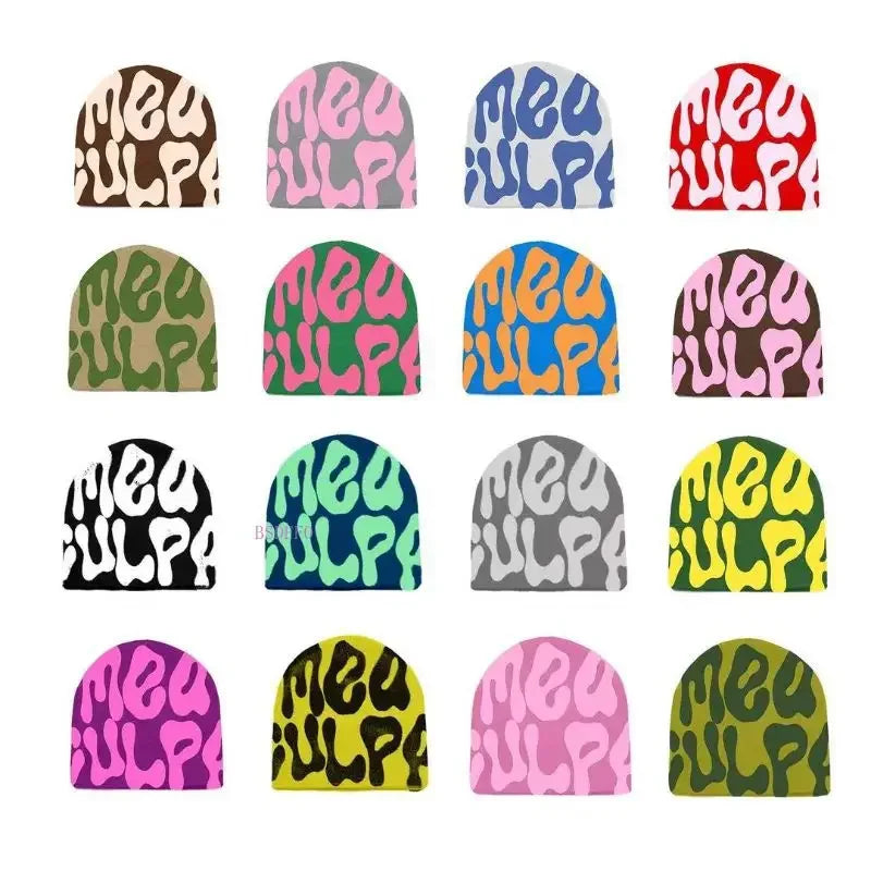 Mea Culpa One Size Fun Day Beanie Hat Pink Gray Green Yellow Black One Size Acrylic Hat