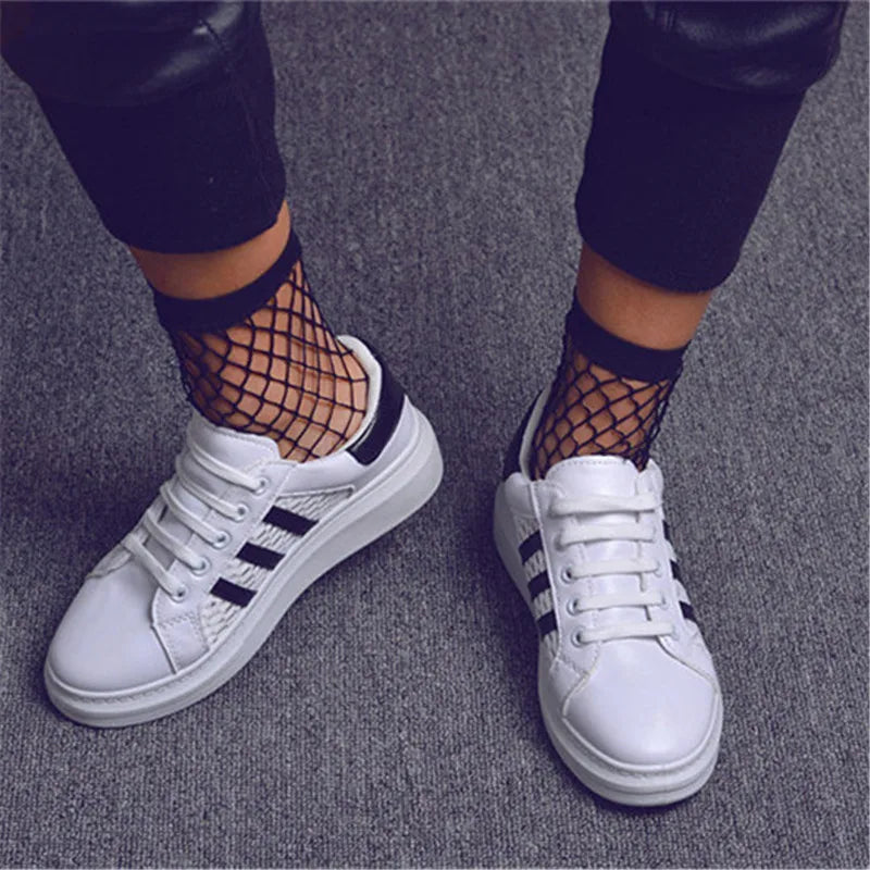 Punk Women Girls Sexy Black Hollow Out Breathable Mesh Fishnet Socks Female Gothic Stretchable Short Hosiery Ankle Socks