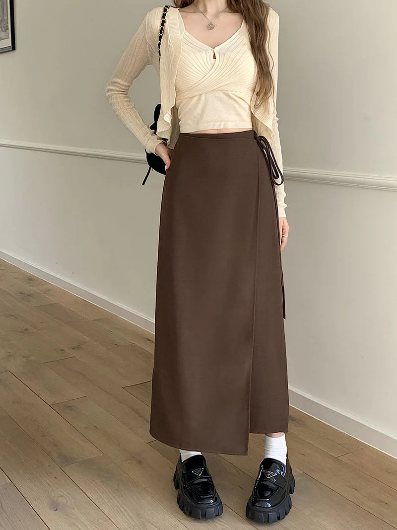 3Colors S-XL Irregular Long Skirt Women 2023 Summer Ankle Length Casual High Waist Pencil Long Skirts Female(L5143