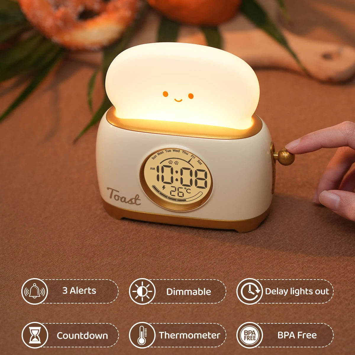 Night Lights Alarm Clock Wake Up LED Nightlight Creative Bedsides Desk Lamp Indoor Lighting Timing USB Dimmable Light Kids Gifts