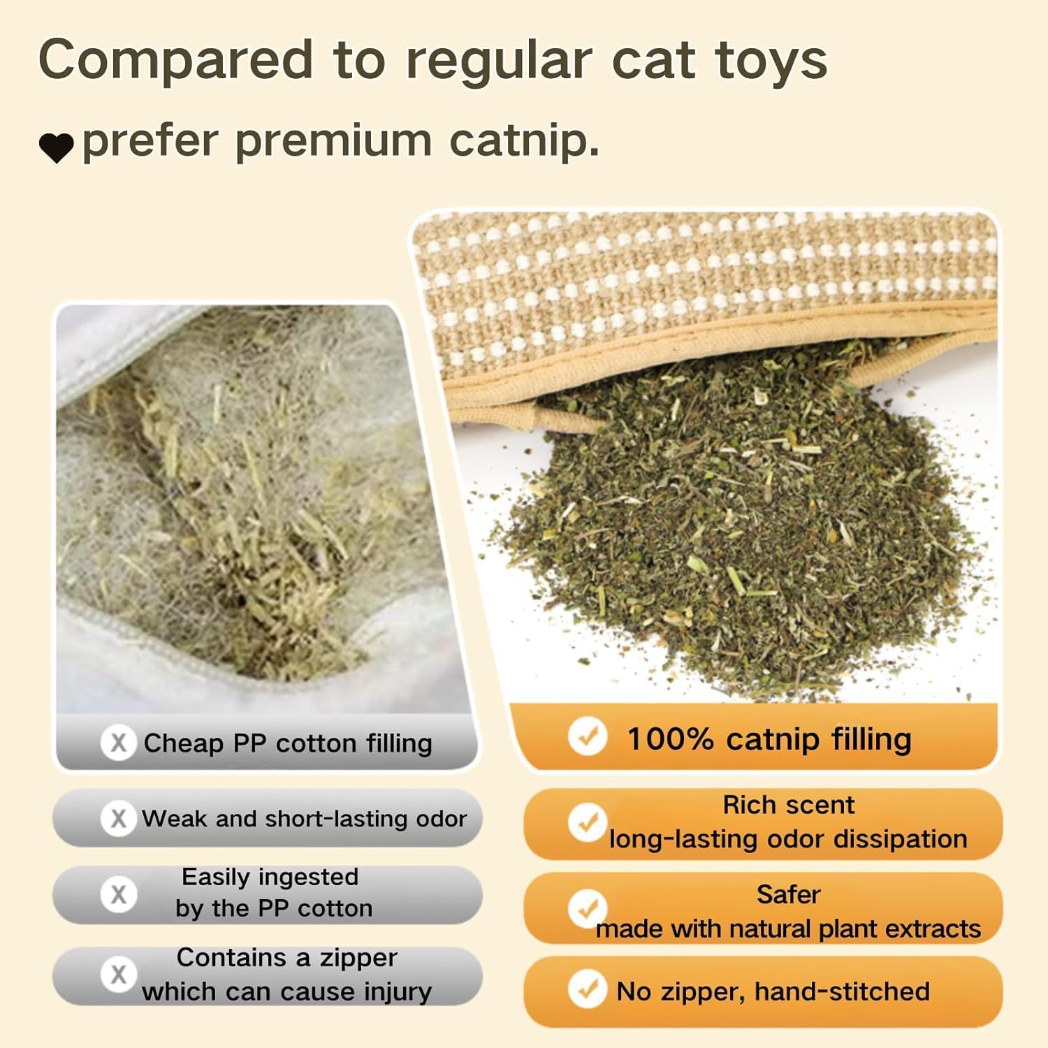 kyno 100% Catnip Toys for Cats, Natural Cat Pillow Toys 3 in 1, Sisal Scratching Pad, Bite Resistant Kitten Teething Toys, Interactive Cat Nip Kicker Toys for Anxiety Relief