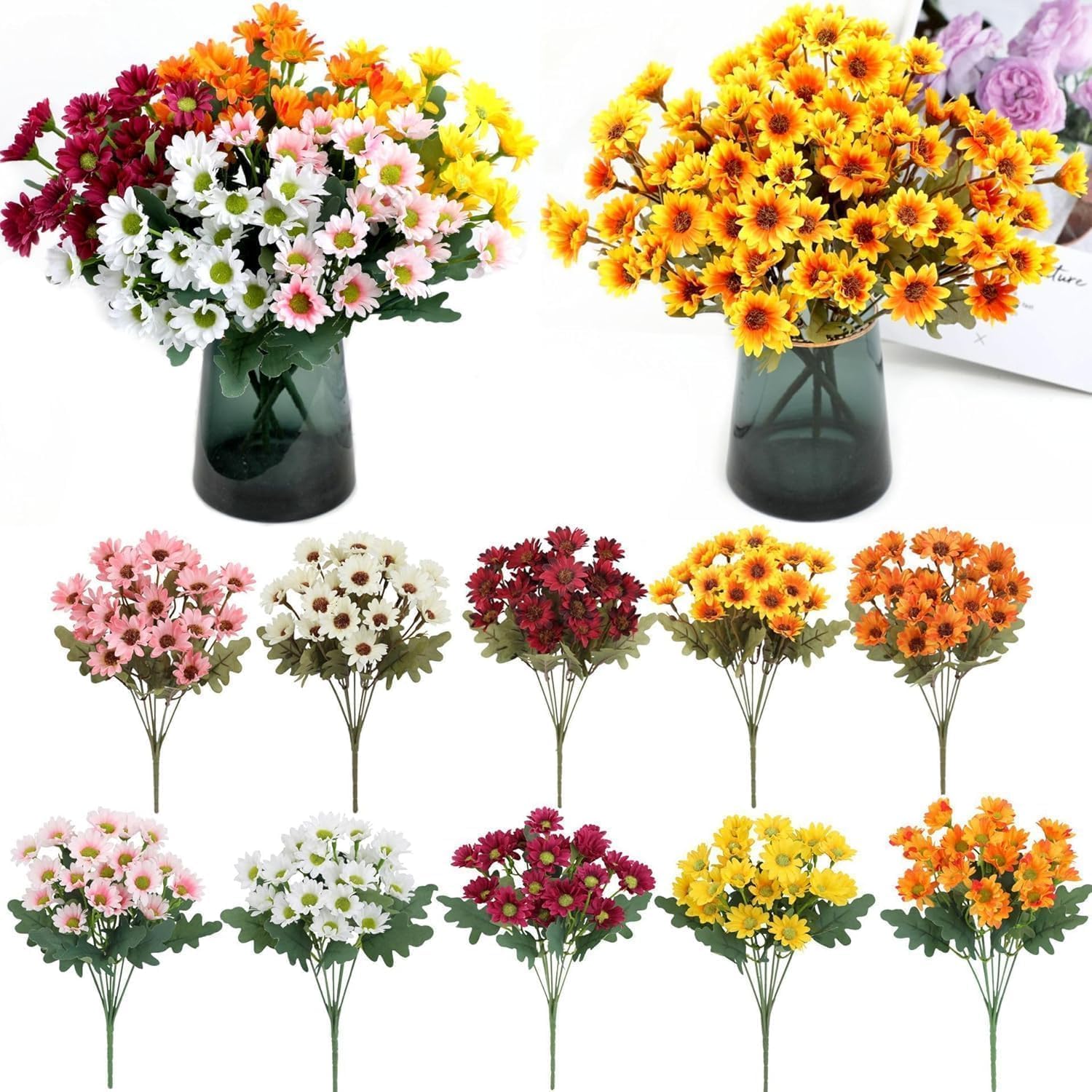DITU 5 Bundles Herbstblumen Künstliche Herbstblumen Wie echte künstliche Blumen Herbstdekoration Balkonpflanzen Herbstdekoration für drinnen und draußen Garten Tisch