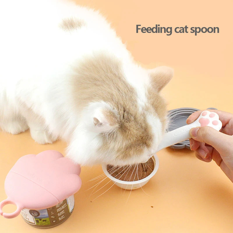 Pet Spoon Multifunctional Can Opener Wet Food Mixing Spoon Silicone Cat Can Sealing Cover Food Storage Dog Accessory