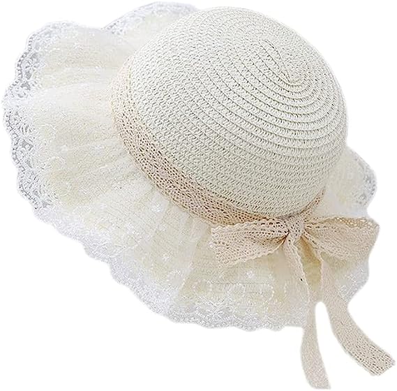 LUCKYSONG Little Girl Kids Breathable Summer Straw Hat Foldable UV Protection Bowknot Wide Brim Floppy Beach Sun Visor Hats