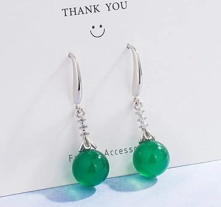 Green Real Jade Bead Earrings Gemstone Luxury Gift Amulet Charm Fashion Carved Vintage Women Natural Jewelry 925 Silver
