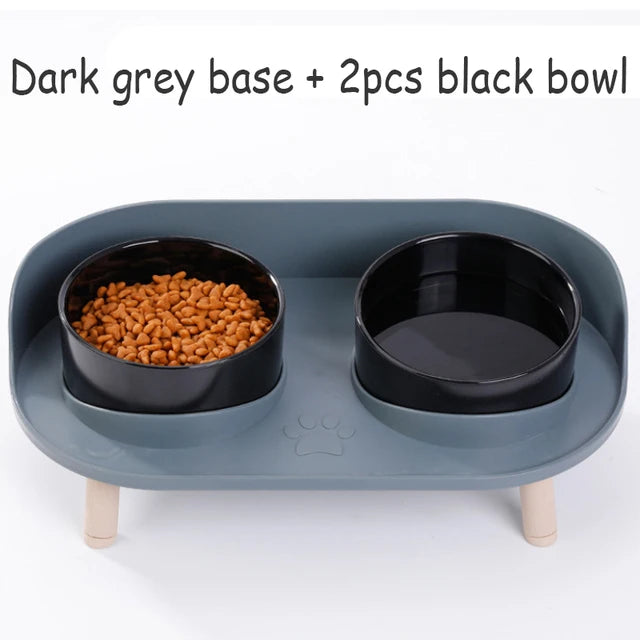 Cat Double Bowls Feeder Adjustable Height Pet Cats Drinker Water Bowl Elevated Feeding Kitten Supplies Food Feeders Dogs Dish