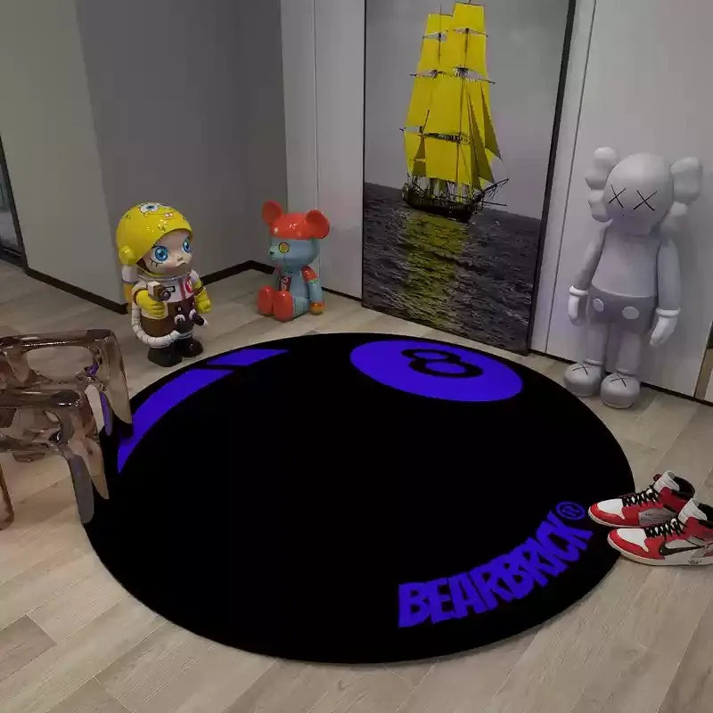 Carpet Simple Black 8 Round Rugs Bedroom Bearbrick Billiards Round Black 8 Pool Table Mat Dirt Resistant Carpet Floor Mat