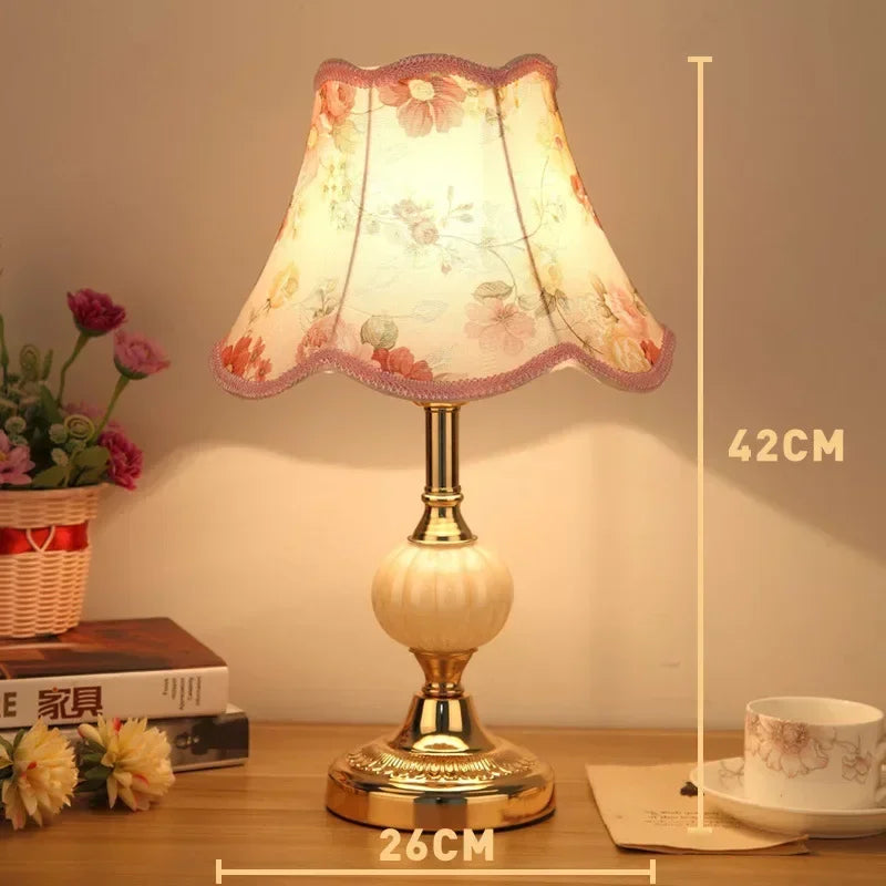 European Style Simple Glass Desk Lamp Retro Classic Bedroom Bedside Lamps Wrought Iron Iron Fabric System Table Light Luxury