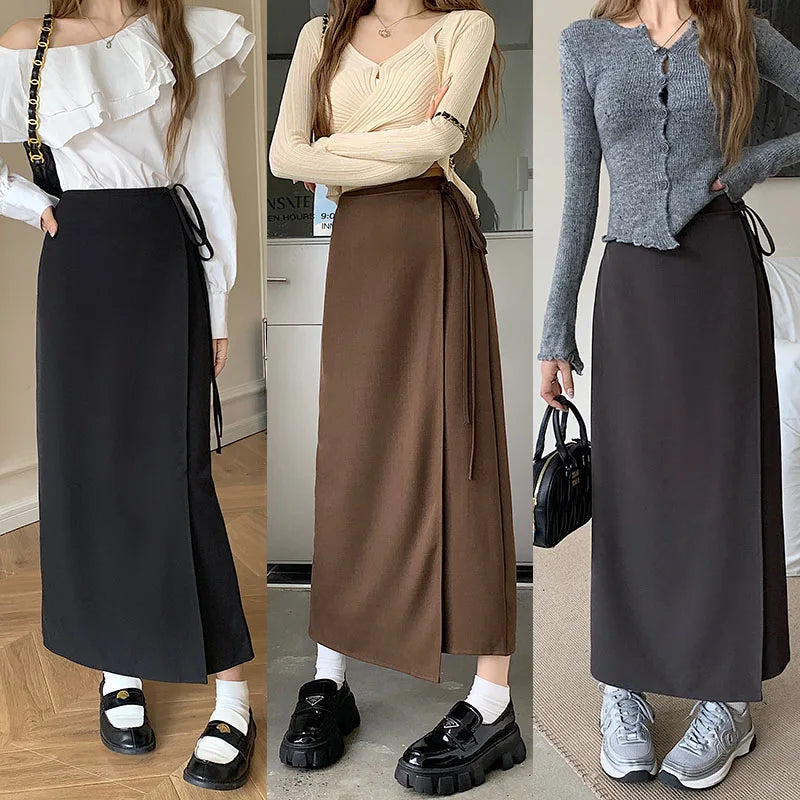 3Colors S-XL Irregular Long Skirt Women 2023 Summer Ankle Length Casual High Waist Pencil Long Skirts Female(L5143