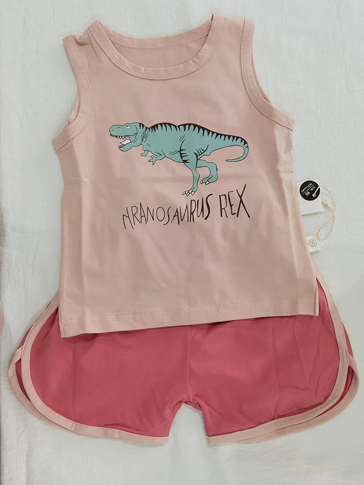 Summer Baby Clothing Set Toddler Vest Tee and Shorts 2 Pcs Baby Suit Dinosaur Print Boys Clothes