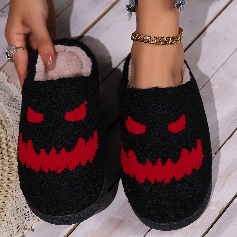 Women Indoor Slippers Soft Comfortable Embroidered Cashmere Slippers Cute Student Autumn Winter Bedroom Plush Slides