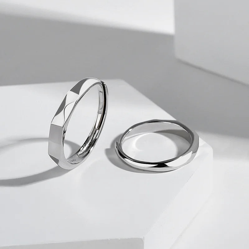 Silver 925 Rings Light Reflect Show Love Shadow Cast Sculpted Overlap Open Adjustable Wedding Engagement Couple Jewelry Bride