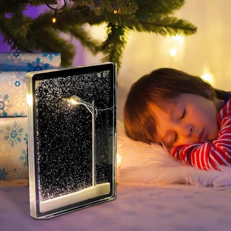 Snowy Night Flowing Small Night Light now Scene Holiday Sleep Light Toys Simulation Handmade Diy Street Lamps Desktop Decor