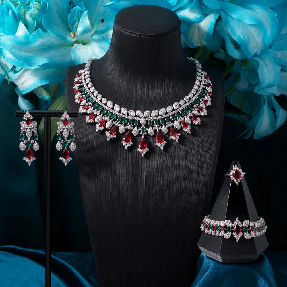 New Accessories Colorful Cubic Zircon Jewelry Sets for Women Luxury Bridal Wed Jewellery Necklace Set