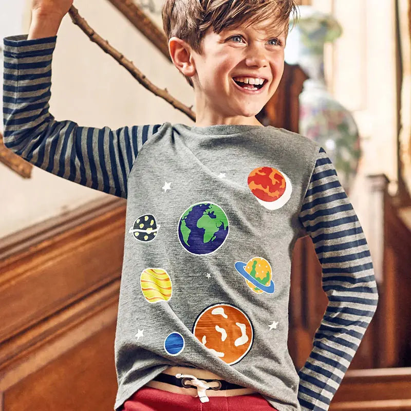 Children Luminous T-Shirts Kids Boy's Long Sleeved T Shirt Autumn Spring Fashion Boy Planet Tees Infant Boy's Clothing