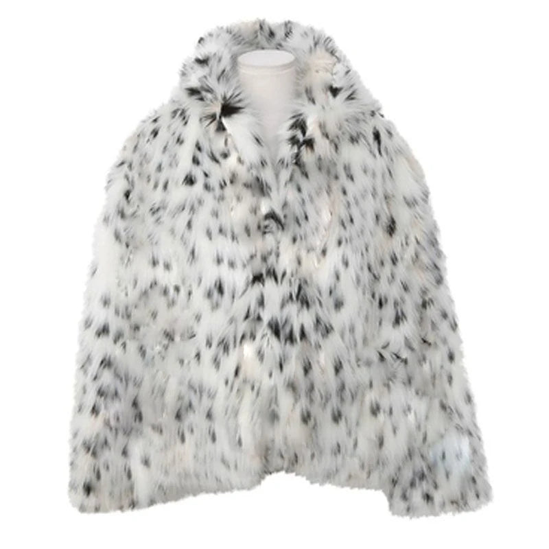 Fashion casual lady fur coat fox fur coat medium long suit collar leopard print fur fur coat Korean version of jacket