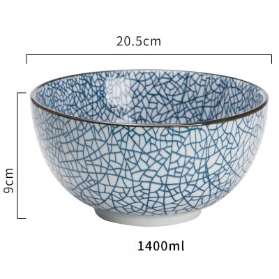 Japanese Classical Ceramic Bowls Tableware Kitchen Soup Noodle Rice Bowl Big Ramen Bowl  Spoon and Teacup